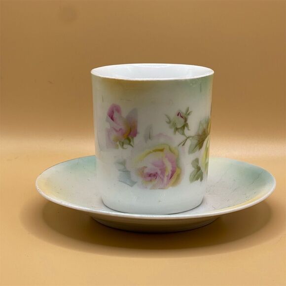 Vintage Porcelain Tea Cup & Saucer Hand-Painted Roses Antique 1900-1919 - Picture 5 of 9